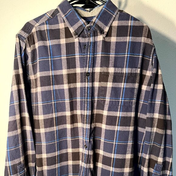 Eddie Bauer Blues & White 100% Cotton Flannel Button-Up SZ XXL - Picture 1 of 5